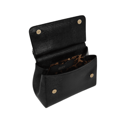 DOLCE & GABBANA Iguana-print calfskin Sicily handbag Dauphine leather (Black)