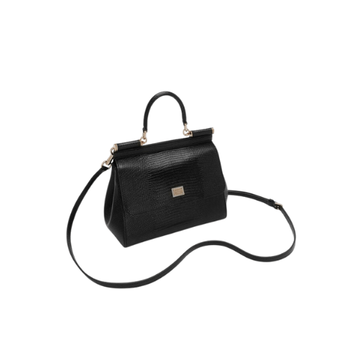 DOLCE & GABBANA Iguana-print calfskin Sicily handbag Dauphine leather (Black)