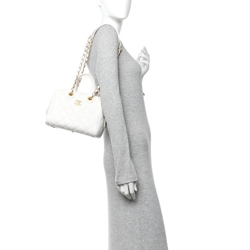 CHANEL Caviar Quilted Bowling Bag White