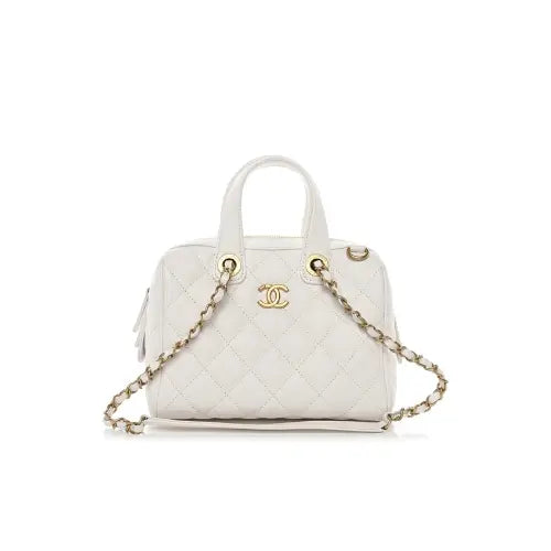 CHANEL Caviar Quilted Bowling Bag White