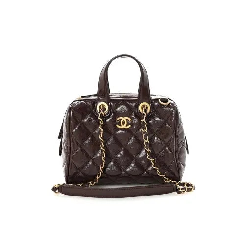 CHANEL Caviar Quilted Bowling Bag Dark Brown