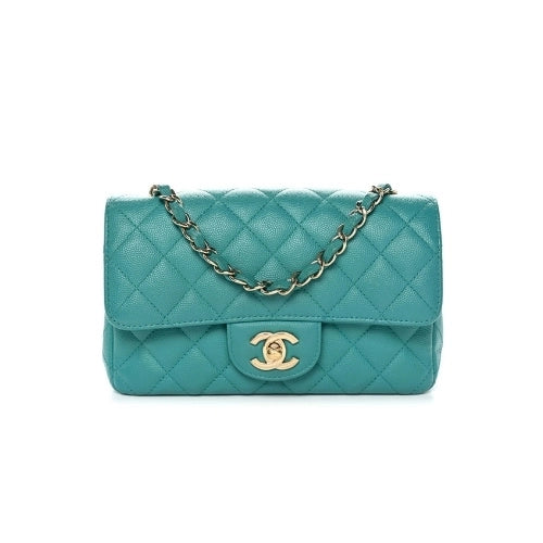 CHANEL Flap Bag Grained Calfskin Green