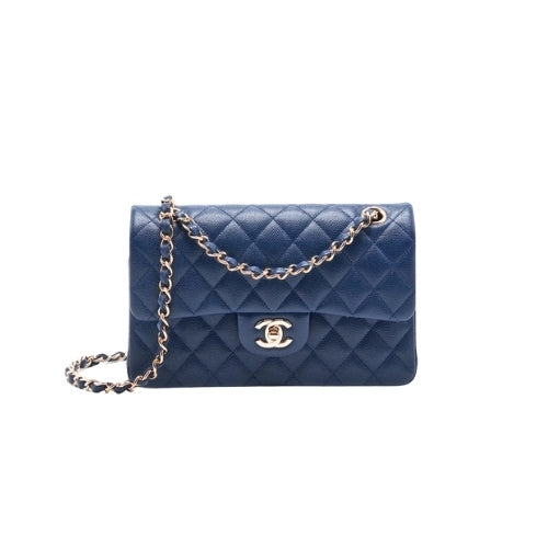 CHANEL Flap Bag Grained Calfskin Navy Blue