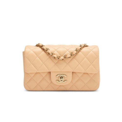 CHANEL Flap Bag Grained Calfskin Beige