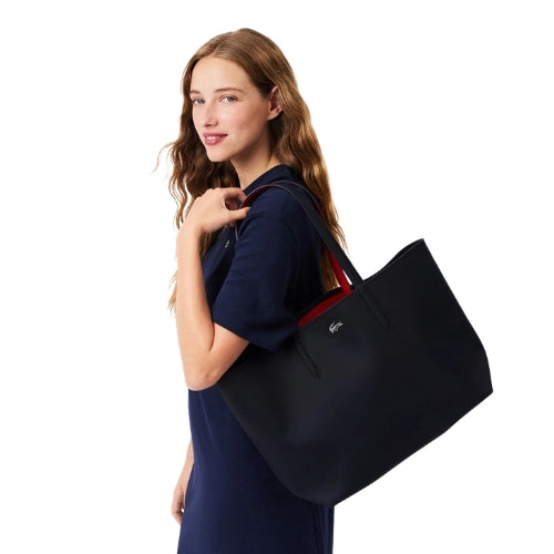 LACOSTE Anna Reversible Tote with Pouch Black Red