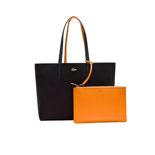 LACOSTE Anna Reversible Tote with Pouch Black Orange
