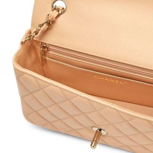 CHANEL Flap Bag Grained Calfskin Beige